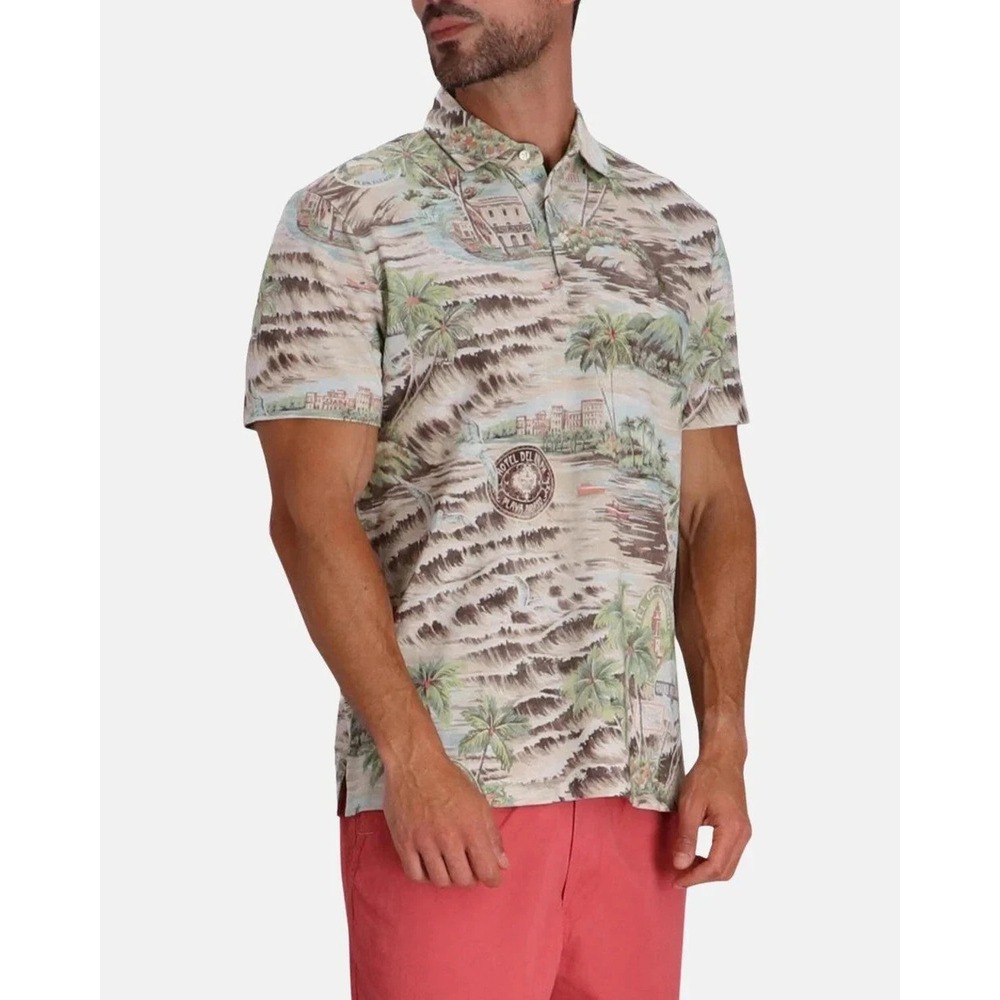 $168 Polo Ralph Lauren Men's Classic-Fit Beach-Print Mesh Polo Shirt, Brown, L